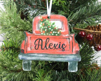 Truck with Tree Christmas Ornament Personalized - Sew Lucky Embroidery