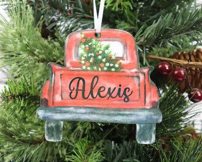 Truck with Tree Christmas Ornament Personalized