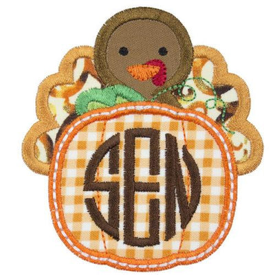 Turkey Monogram Sew or Iron on Embroidered Patch
