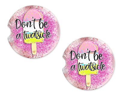 Don't Be A Twatsicle Sandstone Car Coasters (Set of Two)