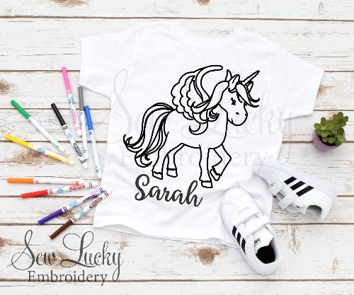 Unicorn Color Me Shirt - Sew Lucky Embroidery