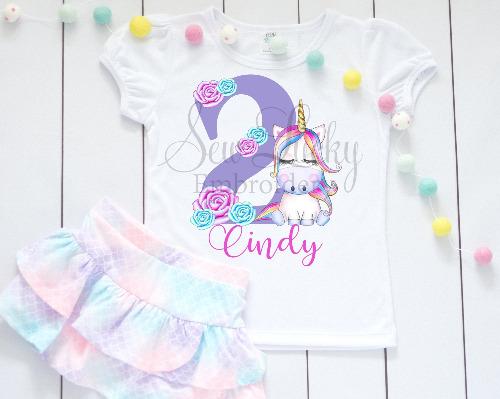 Unicorn Flowers Girls Birthday Shirt - Sew Lucky Embroidery