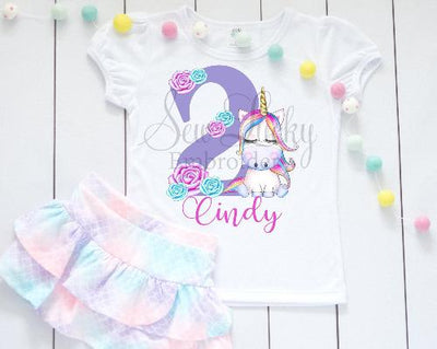 Unicorn Flowers Girls Birthday Shirt