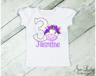 Unicorn Head Girls Personalized Birthday Shirt