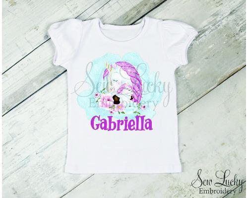 Unicorn Love Girls Personalized Shirt - Sew Lucky Embroidery