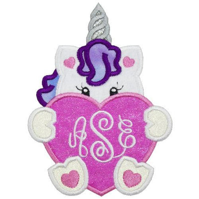 Unicorn with Monogram Heart Personalized Sew or Iron on Embroidered Patch