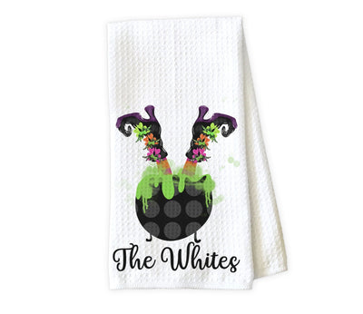 Upside Down Witch in Caldron Personalized Waffle Weave Microfiber Kitchen Towel