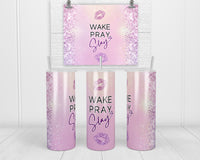 Wake Pray Slay 20 oz Insulated Tumbler with Lid and Straw - Sew Lucky Embroidery