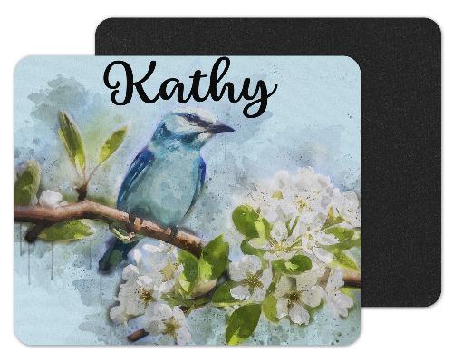 Watercolor Bird in Tree Custom Personalized Mouse Pad - Sew Lucky Embroidery