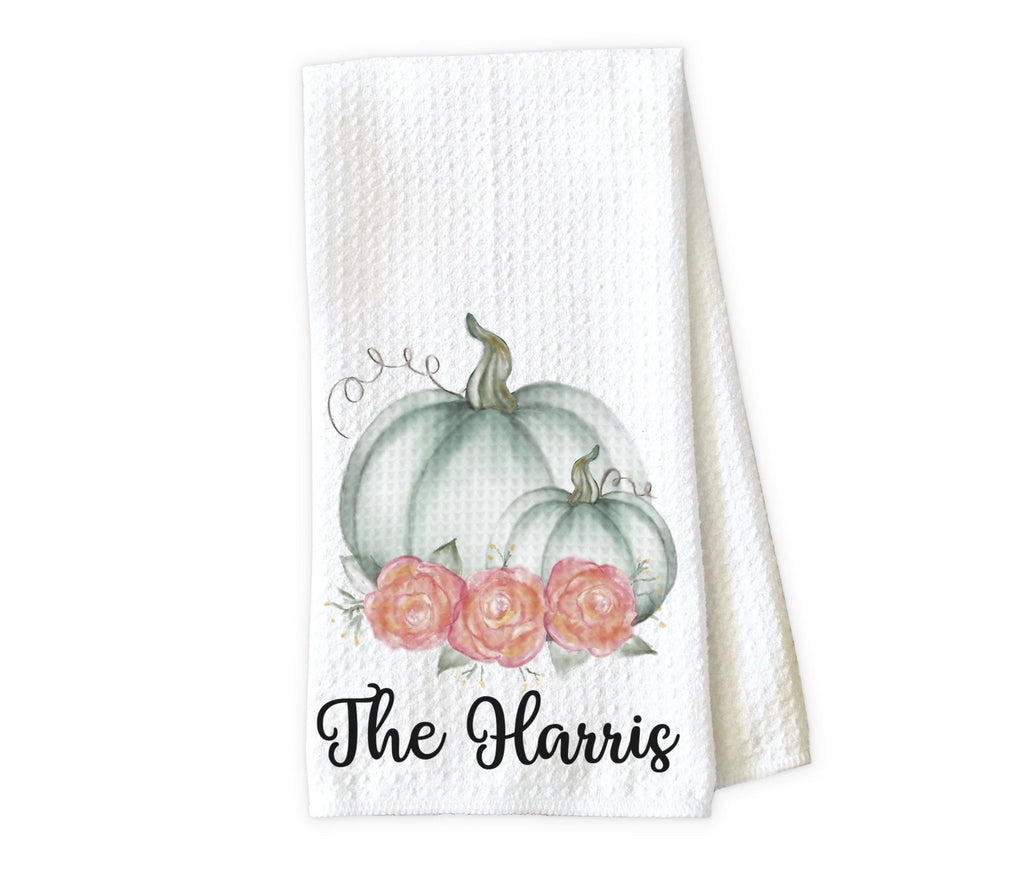 Watercolor Pumpkins Personalized Kitchen Towel - Waffle Weave Towel - Microfiber Towel - Kitchen Decor - House Warming Gift - Sew Lucky Embroidery
