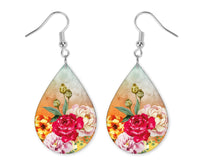 Watercolor Roses Teardrop Earrings - Sew Lucky Embroidery