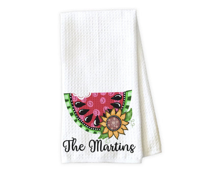 Watermelon and Sunflower Personalized Waffle Weave Microfiber Kitchen Towel