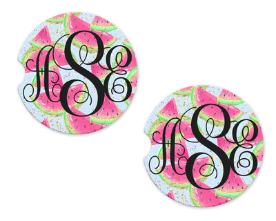 Watermelon Personalized Sandstone Car Coasters (Set of Two)