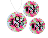 Watermelon  Car Charm and set of 2 Sandstone Car Coasters Personalized - Sew Lucky Embroidery