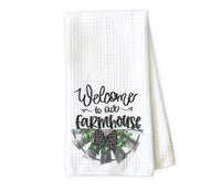 Welcome to our Farmhouse Personalized Kitchen Towel - Waffle Weave Towel - Microfiber Towel - Kitchen Decor - House Warming Gift - Sew Lucky Embroidery