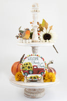 Welcome Friends and Family Fall Truck Tier Tray Sign and Stand - Sew Lucky Embroidery