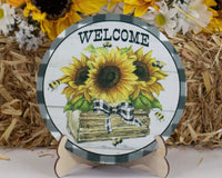 Welcome Sunflower Tray Sign and Stand - Sew Lucky Embroidery