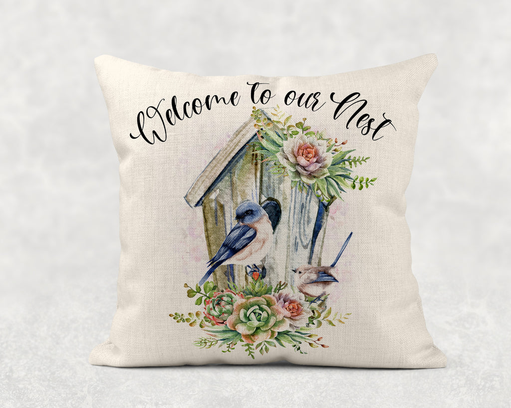 Welcome to our Nest Throw Pillow - Sew Lucky Embroidery