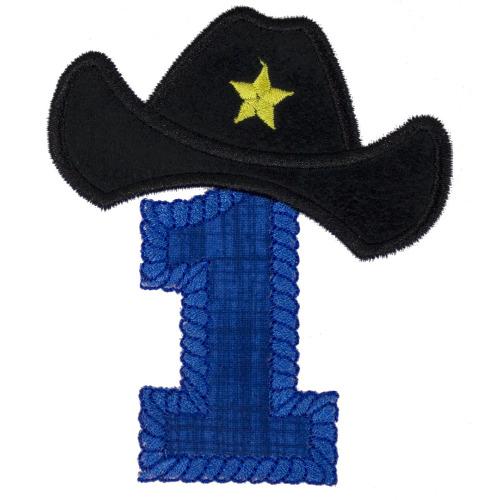 Western Number or Letter in Blue with Black Hat Patch - Sew Lucky Embroidery