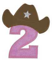Western Number or Letter in Pink with Brown Hat Patch - Sew Lucky Embroidery