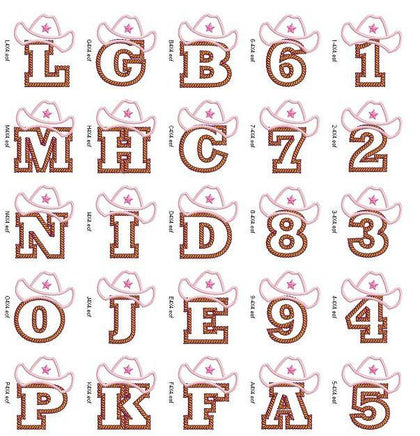 Western Number or Letter in Pink with Brown Hat Patch - Sew Lucky Embroidery