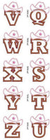 Western Number or Letter in Pink with Brown Hat Patch - Sew Lucky Embroidery