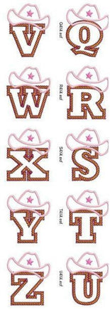 Western Number or Letter in Pink with Brown Hat Patch - Sew Lucky Embroidery