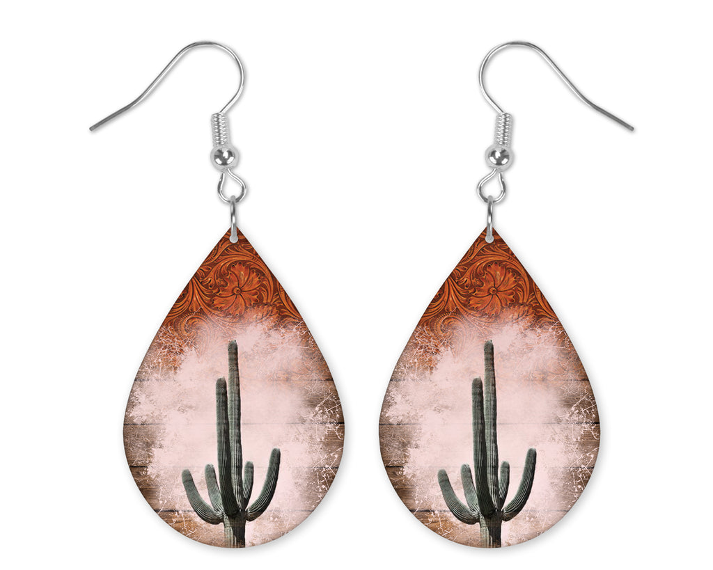 Western Cactus Teardrop Earrings - Sew Lucky Embroidery