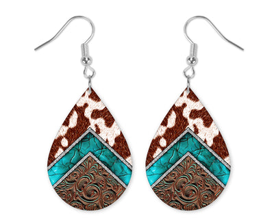 Western Cowhide Print Teardrop Earrings