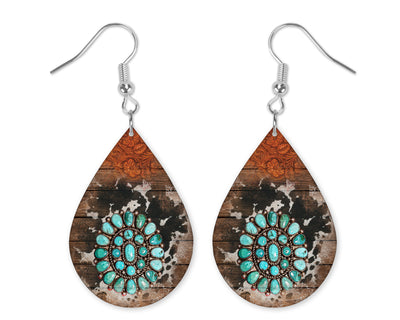 Western Cow Print Teardrop Earrings