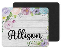 White Wood and Flowers Custom Personalized Mouse Pad - Sew Lucky Embroidery