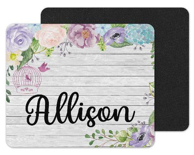 White Wood and Flowers Custom Personalized Mouse Pad