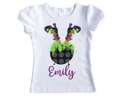 Witch in Caldron Halloween Personalized Girls Shirt