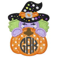 Witch Pumpkin Peeker Monogram Patch - Sew Lucky Embroidery