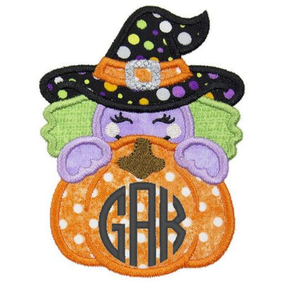 Witch Pumpkin Peeker Monogram Sew or Iron on Embroidered Patch