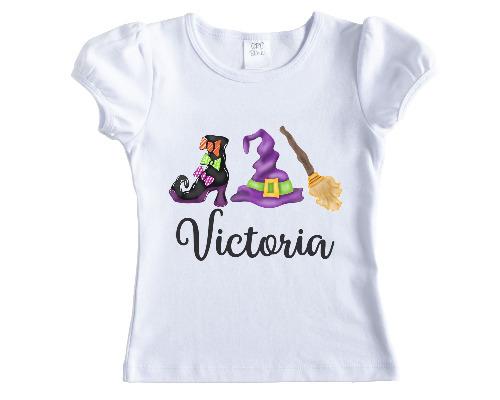 Witch Trio Halloween Personalized Girls Shirt - Sew Lucky Embroidery
