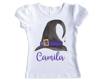 Witches Hat Halloween Personalized Girls Shirt - Sew Lucky Embroidery