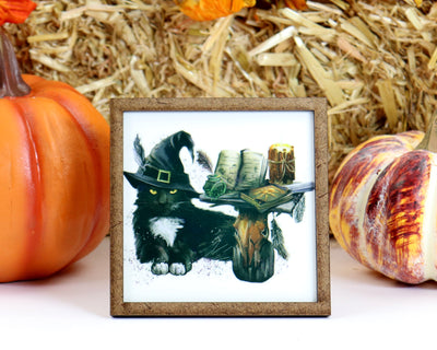 Witch's Black Cat Halloween Tier Tray Sign