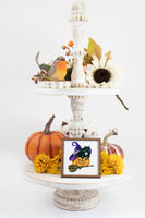 Witch's Cat on Pumpkin Halloween Tier Tray Sign - Sew Lucky Embroidery