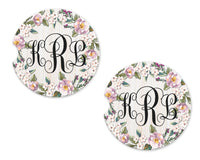 Wood Background with Flower Trim Personalized Sandstone Car Coasters - Sew Lucky Embroidery