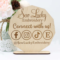 Social Media Business Sign - Wood or Acrylic - Sew Lucky Embroidery