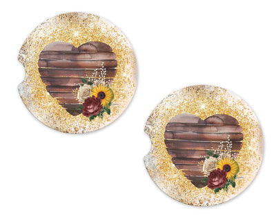 Wooden Heart Sandstone Car Coasters (Set of Two)