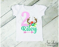 Woodland Deer Antlers Girls Birthday Shirt - Sew Lucky Embroidery