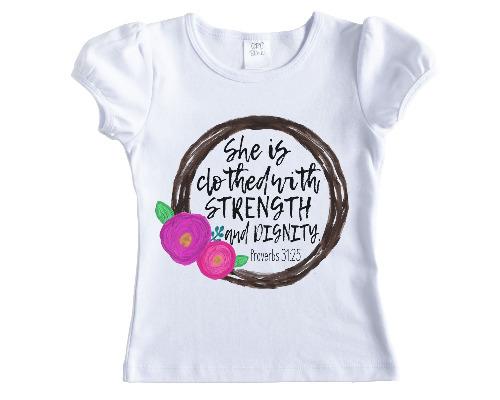 Wreath with Bible Verse Girls Shirt - Sew Lucky Embroidery