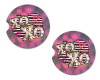 XOXO Heart Sandstone Car Coasters - Sew Lucky Embroidery