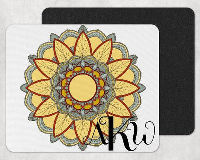 Yellow Mandala Custom Monogram Mouse Pad