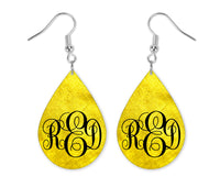 Yellow Monogrammed Teardrop Earrings