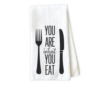 You are what you eat Kitchen Towel - Waffle Weave Towel - Microfiber Towel - Kitchen Decor - House Warming Gift - Sew Lucky Embroidery