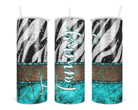 Zebra Glitter Personalized 20 oz Insulated Tumbler with Lid and Straw - Sew Lucky Embroidery